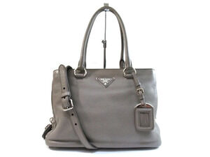 Prada Bag Shoulder Embossed Leather Gray